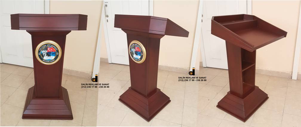 KONUŞMA KÜRSÜSÜ PRİZMATİK MODEL TCG ARİF EKMEKÇİ DONANMA GEMİSİ ÇAY RENGİ KONUŞMACI KÜRSÜSÜ
